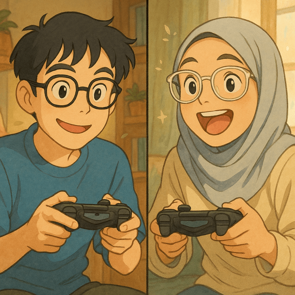 Dwiki and Silvia playing online games together